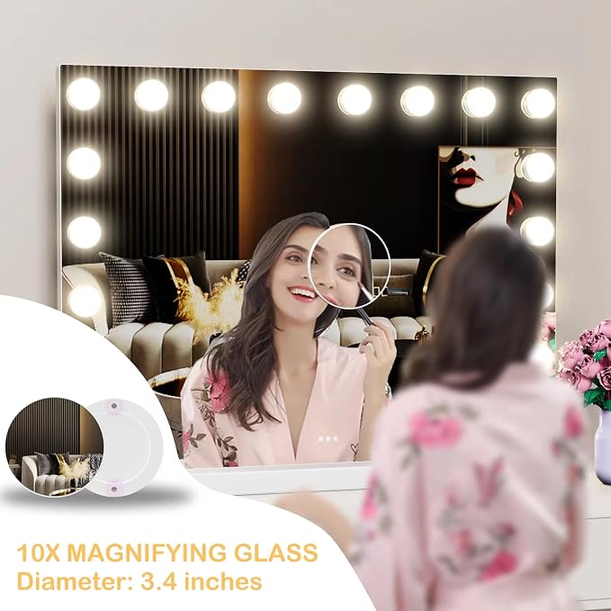 Gvnkvn 24 Extra Bulbs Vanity Mirror with Lights, 32WX24L Tabletop Hollyhood Makeup Mirror USB+Type-C Charging, Hollywood Lighted Mirror,3 Colors Modes,Touch Control,Metal Frame,White