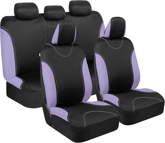 BDK UltraSleek Purple Seat Covers for Cars, Two-Tone Front Seat Covers with Matching Back Car Seat Cover, Made to Fit Most Auto Truck Van SUV, Interior Car Accessories, Full Set