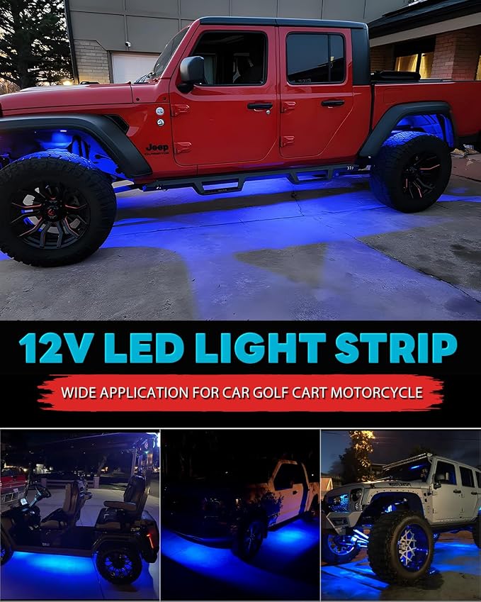 12V Led Light Strip Connectable 24Inch Blue Led Strip Lights for Car Golf Cart Motorcycle Boat Truck Cabinet Waterproof Led Light Strip,4Pack