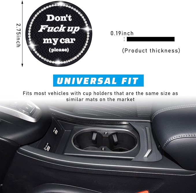 4 PCS Bling Car Cup Coaster, 2.75 Inch Anti-Slip Cup Holder Insert Coasters, Universal Crystal Rhinestone Auto Drink Car Cup Mat, Interior Car Accessories for Women Girls (Black)