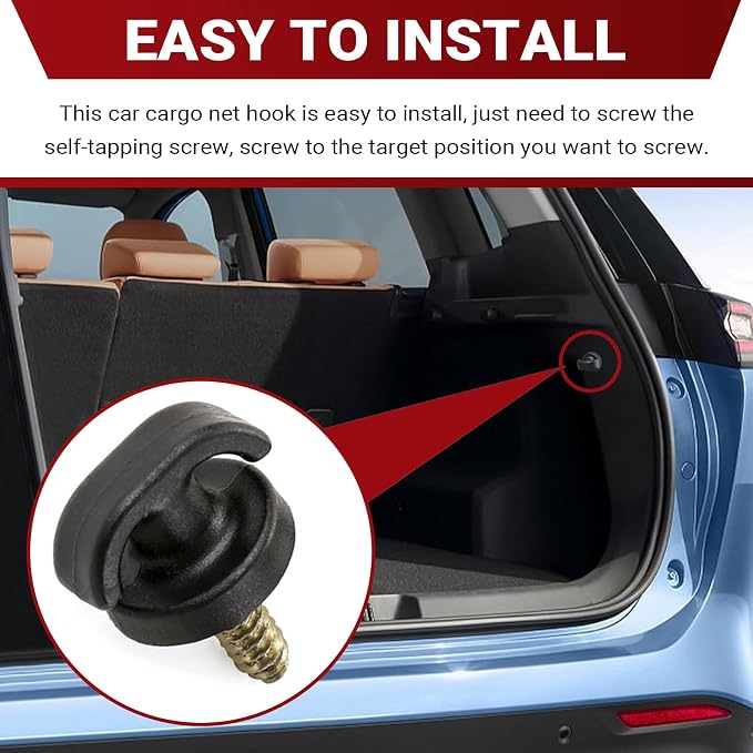 4 PCS Car Cargo Net Hooks, Luggage Net Screw Hook Retainer, Multi-Functional Tie Down Hanging Fastener, Universal for Most Cars SUVs Trucks (Black)