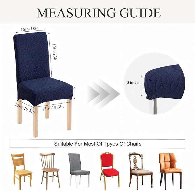Genina Waterproof Chair Covers for Dining Room Set of 6, Removable Washable Chair Slipcover Protectors, Navy Blue