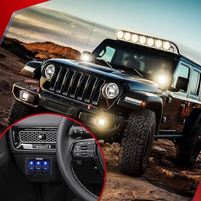 Nilight 16AWG LED Light Bar Wiring Harness Kit 12V On/Off 3 Gang LED Pod Lights Rocker Switch Panel Power Relay Fuse 5Pin Toggle for Cars Boat ATV Trucks-6 Leads