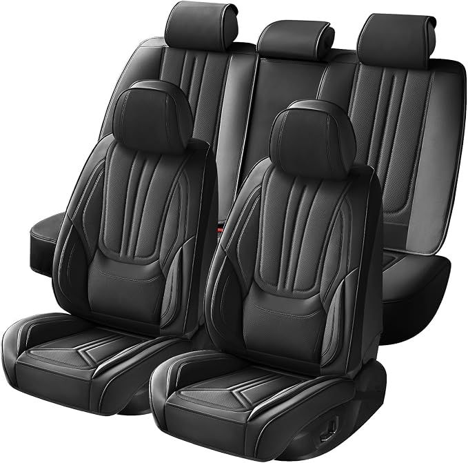 Car Seat Covers Full Set Black, Premium Leather Car Seat Covers, Waterproof and Breathable Seat Covers, Universal Car Seat Protector Fit for Cars, Trucks, SUVs, Pick-ups