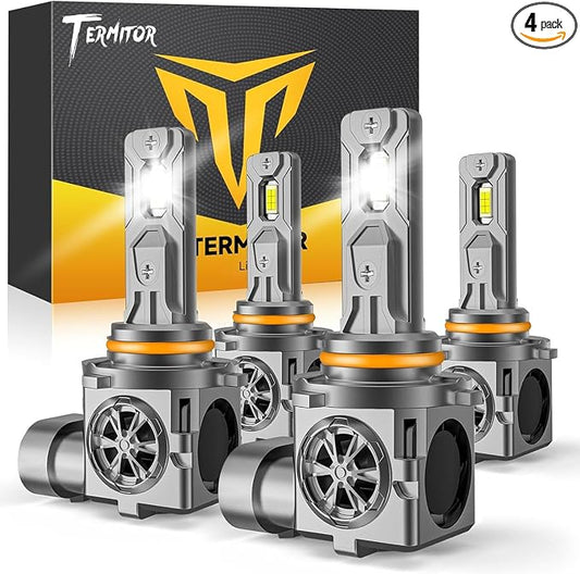 Termitor 9005 9006 Light Bulbs Combo, 120,000LM 12X Super Bright | HB3 HB4 Turn Signal & Fog Light, 6500K Cool White, 1:1 Halogen Mini Size, 70,000Hrs Lifespan, Plug and Play, Pack of 4