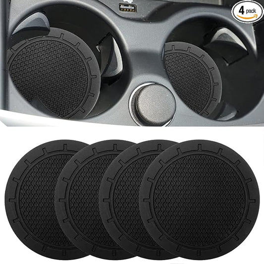 Car Cup Holder Coaster, 4 Pack 2.75 Inch Diameter PVC Non-Slip Universal Insert Coaster, Durable, Suitable for Most Car Interior, Car Accessory for Women Men Black