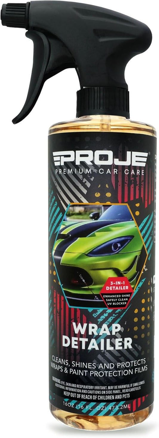 Proje Wrap Detailer - Professional Car Wrap Quick Detailer - Works on Gloss, Satin, & Matte Finishes - Cleans, Hydrates, & Protects Vinyl, Graphics, Clear Bra, & Paint Protection Film - 16 Fl Oz