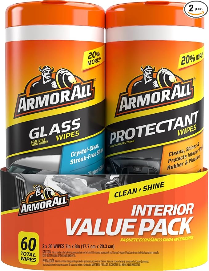 Armor All Car Interior Value Pack, 60 Count, Glass Wipes and Protectant Wipes