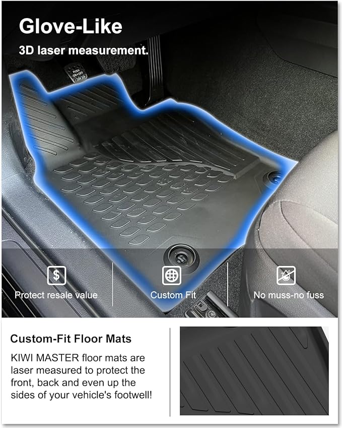 Kiwi Master Floor Mats for 2018-2024 Toyota Camry | OEM Replacement ‎PT908-03180-20, Custom Fit All Weather Car Mats, Heavy Duty TPE Floor Liners, Front & Rear 2 Row Set, Black