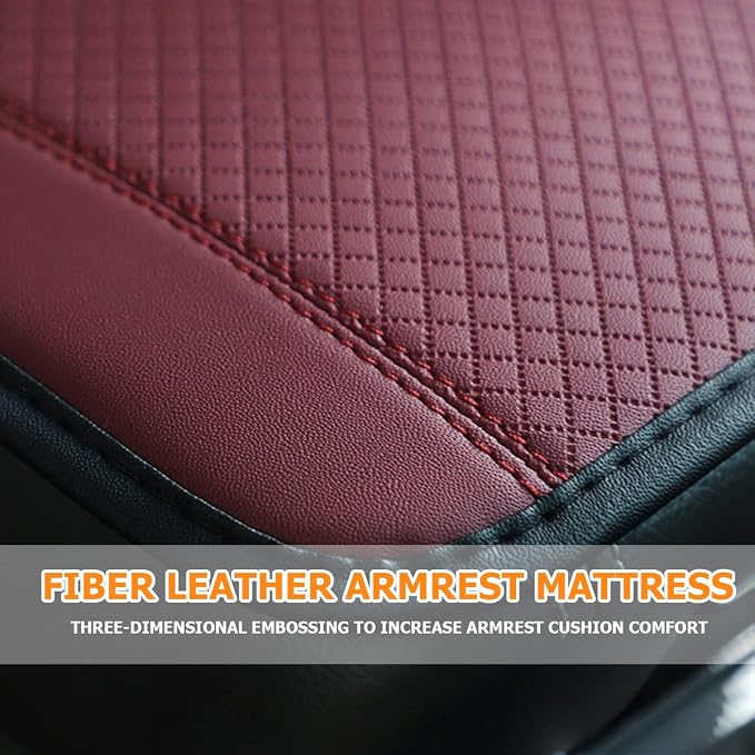 8sanlione Car Armrest Storage Box Mat, Fiber Leather Car Center Console Cover, Car Armrest Seat Box Cover Accessories Interior Protection for Most Vehicle, SUV, Truck, Car (Wine Red)