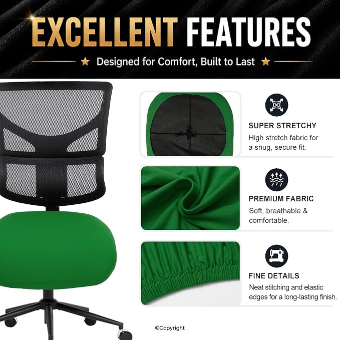 DIVA EN CAMINO DEC Stretchable Desk Office Chair Seat Cushion Covers - Universal Spandex Computer Chair Slipcover - Removable Washable Cushion Protectors Anti-Scratch for Dogs, Cats, Pets (Green)