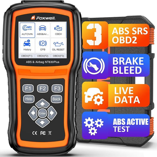 FOXWELL NT630 Plus OBD2 Scanner with ABS and SRS, Brake Code Reader with Auto Bleed, ABS Module Bidirectional Control, Oil EPB SAS Reset, Check Engine Light, Live Data, No Subscription Required