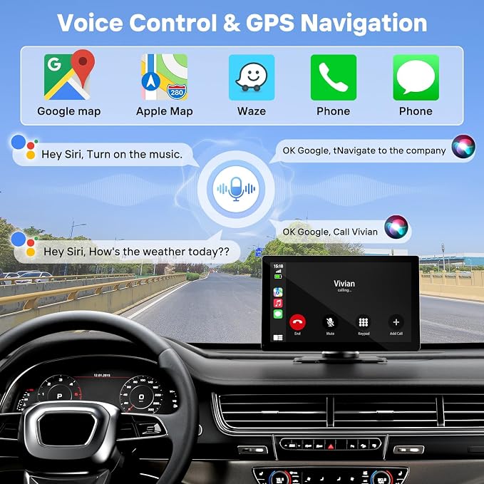 9" Wireless Apple Carplay Screen for Car with OTA Update, Backup Camera | Touchscreen Apple Carplay & Android Auto with Voice Control/GPS Navigation/Mirror Link/Bluetooth 5.0/AUX/FM