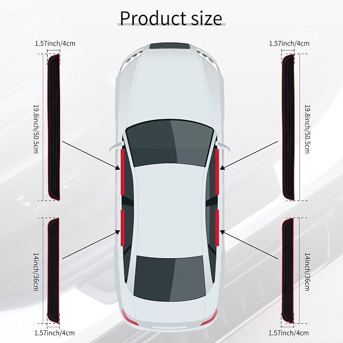 SINGARO Car Door Threshold Protection, 4PCS Door Edge Step Dust Shield Cover, Door Width 19.8x1.57inch Car/SUV Universal Rubber Scratch Resistant Exterior Accessories (Red borde)