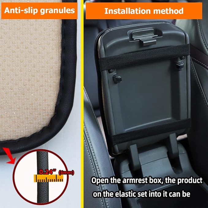 8sanlione Car Armrest Storage Box Mat, Fiber Leather Car Center Console Cover, Car Armrest Seat Box Cover Accessories Interior Protection for Most Vehicle, SUV, Truck, Car (Black/Gray)