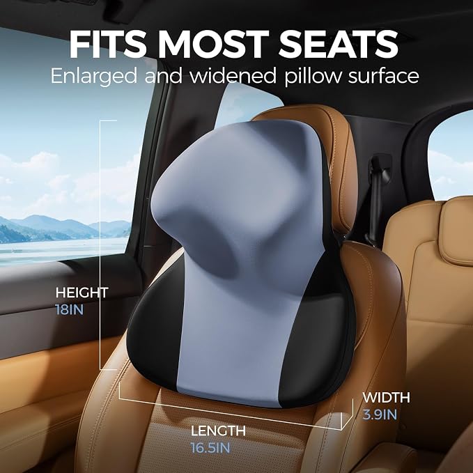 BEBAS Car Headrest Pillow, Ergonomic Neck Pillow with Memory Foam, Enlarged Surface for Head Neck Shoulder Support, Breathable Removeable Car Seat Pillow for Pain Relief(BlackBlue, 1 Pack)