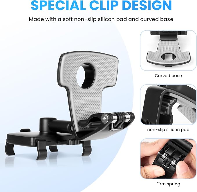 Car Phone Holder Mount Dashboard Rearview Mirror Sun Visor 360 Degree Rotation Multifunctional Adjustable Spring Clip Car Universal Phone Mount for 4-7 inch Cellphone