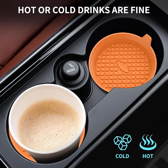ME.FAN Car Cup Holder Coasters [4 Pack] Silicone Cups Mats, Automotive Universal Non-Slip Recessed Interior Accessories Orange