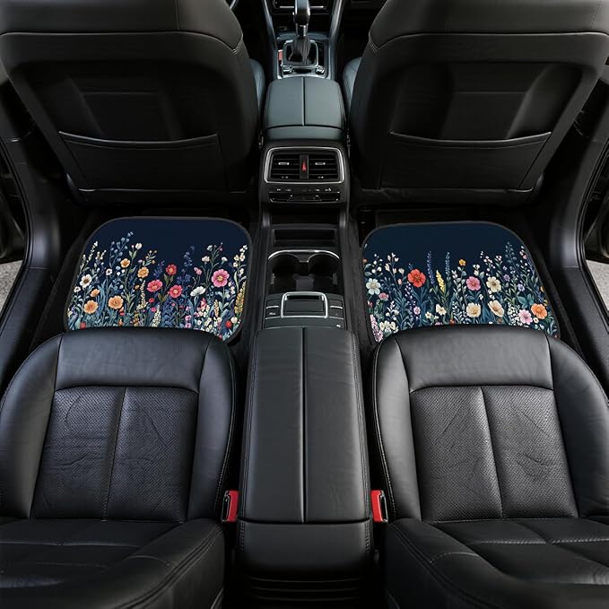 Wildflower Car Floor Mats Set of 4 Colorful Bloom Floral Field Automotive Foot Mats Rugs Carpet for Car Non-Slip Auto Car Accessories Universal Fit Car Accessories for Truck
