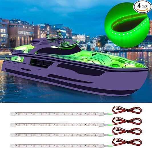 DUOFU365 Boat Led Strip Light,12V Waterproof Marine Boat Interior Courtesy Deck Navigation Lights Cuttable for Car Motorcycle RV Truck Trailer Kayak Home with Strong Nano Tape Green,12inch (Pack of 4)