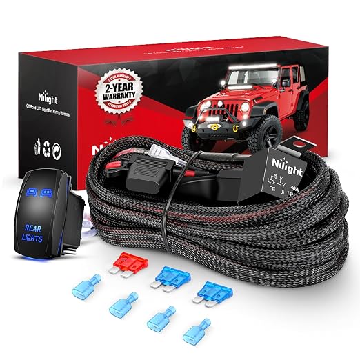 Nilight Wiring Harness Kit Nylon 16 AWG 2 Leads Rear Lights 12V 5Pin Rocker Switch Laser On Off Power Relay Blade Fuse for LED Off Road Light Bar on Cars Jeep Boat Trucks