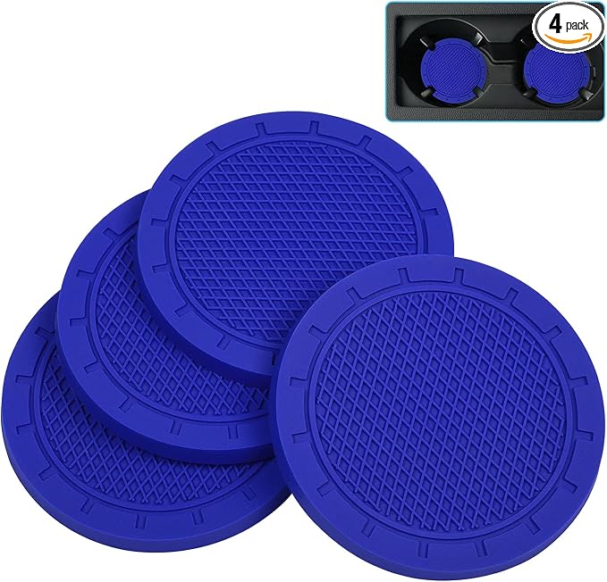 Car Coasters, Wisdompro 4 Pack PVC Car Cup Holder Insert Coaster - Anti Slip Universal Vehicle Interior Accessories Cup Mats for Women(2.75" Diameter, Blue)