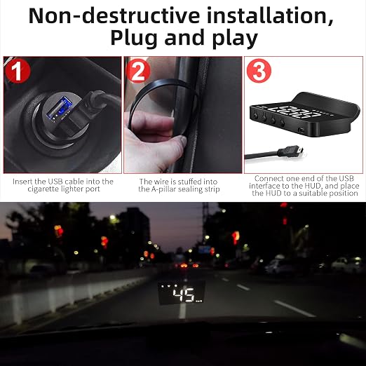 Windshield Heads Up Display for Car MAIMEIMI Digital Speedometer for Car HUD GPS Speedometer MPH with Travel Direction, Overspeed Alarm & Fatigue Driving Alarm for All 5V Vehicles