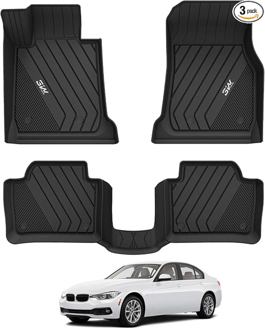 3W Floor Mats Fit for 2012-2018 BMW F30 3 Series 320i 328d 328i 330e 330i 335i 340i RWD & Sedan, TPE All Weather Custom Fit Floor Liner for 3 Series Full Set Car Mats (NOT for 335is & GT & X-Drive)