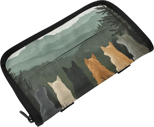 Car Visor Tissue Holder Mask Holder for Car, Car Tissue Box Sun Visor Napkin Holder Car Visor Accessories Adjustable Straps Reusable Durable Easy to Install Cute Wolves Back and Green Mountai