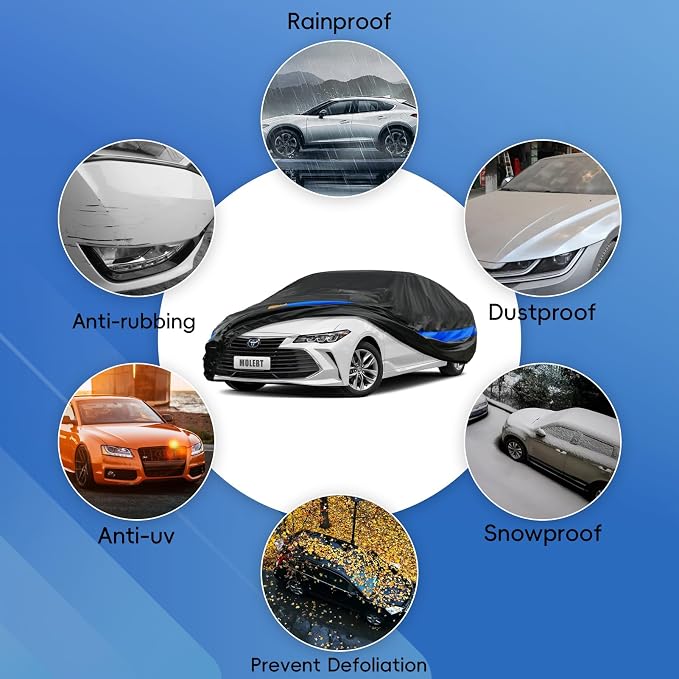 Car Cover Waterproof All Weather for Automobiles, Universal Fit Dodge Challenger/Charger, Chevy Impala, Toyota Avalon, Ford Taurus, Chrysler 300, Audi A8, BMW 7 Series, Tesla Model S etc.