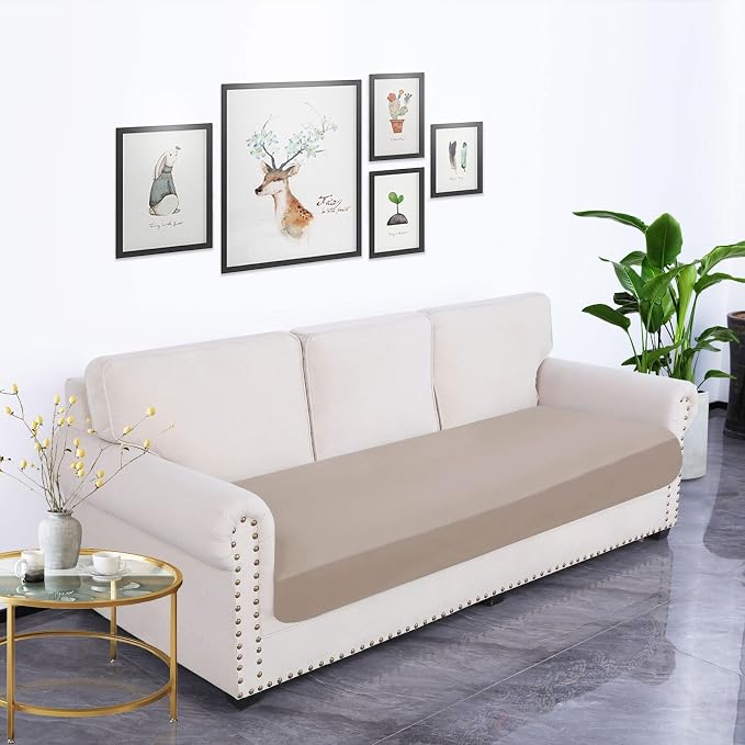 hyha Waterproof Couch Cushion Covers, Stretch Sofa Couch Seat Slipcover for Dog Washable, Non-Slip Waterproof Outdoor Cushion Covers for Patio Furniture Replacement (1 Piece for Large, Taupe)