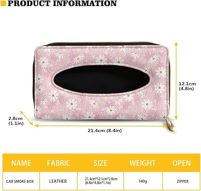 Leather Automotive Visor Tissue Holder Daisy Pattern Rectangular Sun Visor Napkin Hodler Universal Tissue Box for Car Offices Pink