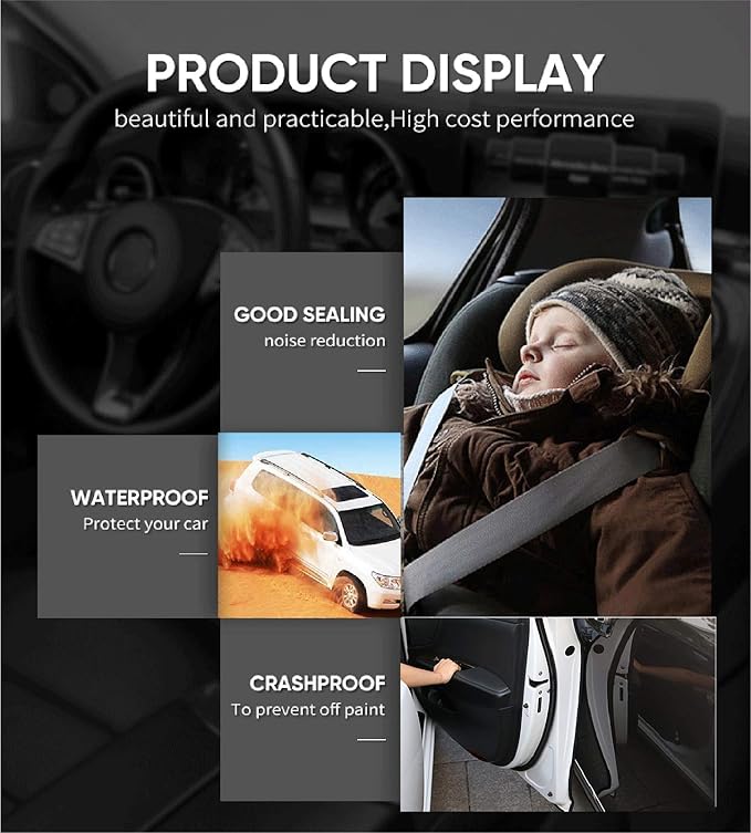 Car Door Edge Guards Black, 16Ft Rubber Seal Protector U Shape Edge Trim Car Door Edge Protection Fit for Most Car
