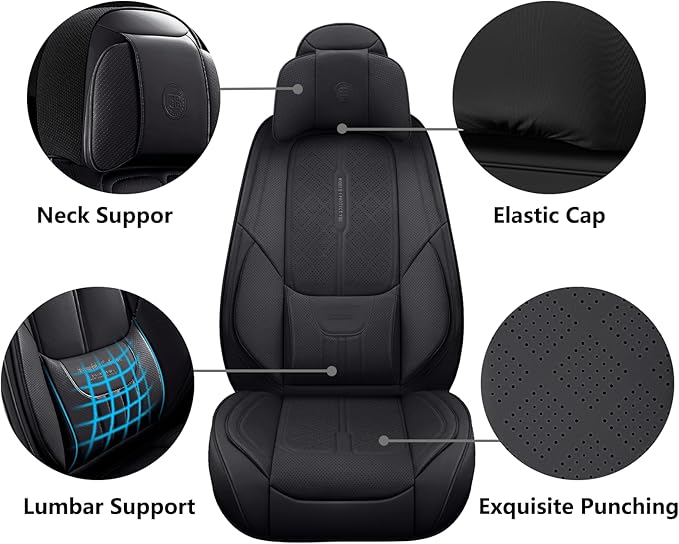 NS YOLO Universal Fit Full Coverage Leather Car Seat Covers for Cars,SUVs and Pick-up Trucks, Car Seat Protector,Automotive Seat Covers Full Set,Car Seat Cushion,Black Seat Cover for 5 Seats