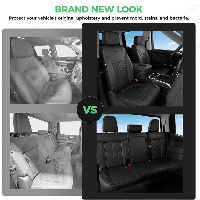 Custom Seat Covers for 2019-2026 Silverado/Sierra 1500 Crew Cab | Fits 2500/3500HD 2020-2026, Jump Seat Cover(armrest storage only), Faux leather, Waterproof, Scratch-resistant, Easy-clean