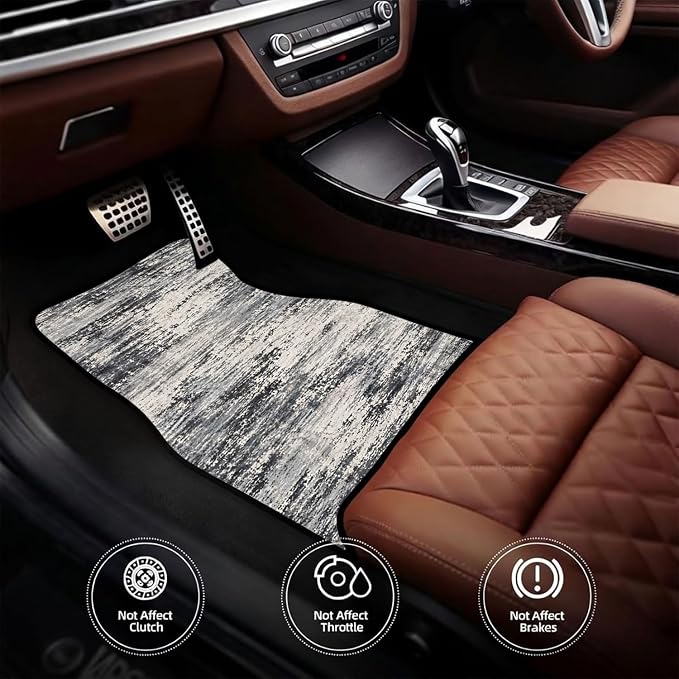 Gray Abstract Car Floor Mats Set of 4 Distressed Modern Texture Car Accessories Foot Mats Rugs, Non-Slip,Decor for Universal Fit for Suvs Sedans Trucks Cars Auto Floor Carpets Rugs All-Weather