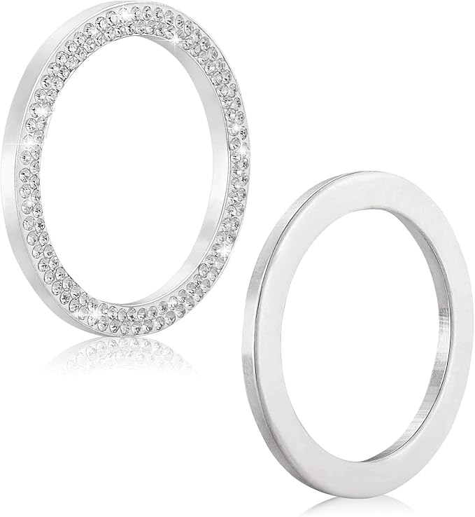 WINKA 2pcs Bling Car Engine Start Button Cover Diamond Crystal Push Start Stop Button Ring Sparkly Bling Ignition Button Cover Rhinestone Keyless Ignition Ring Universal Car Accessories (White)