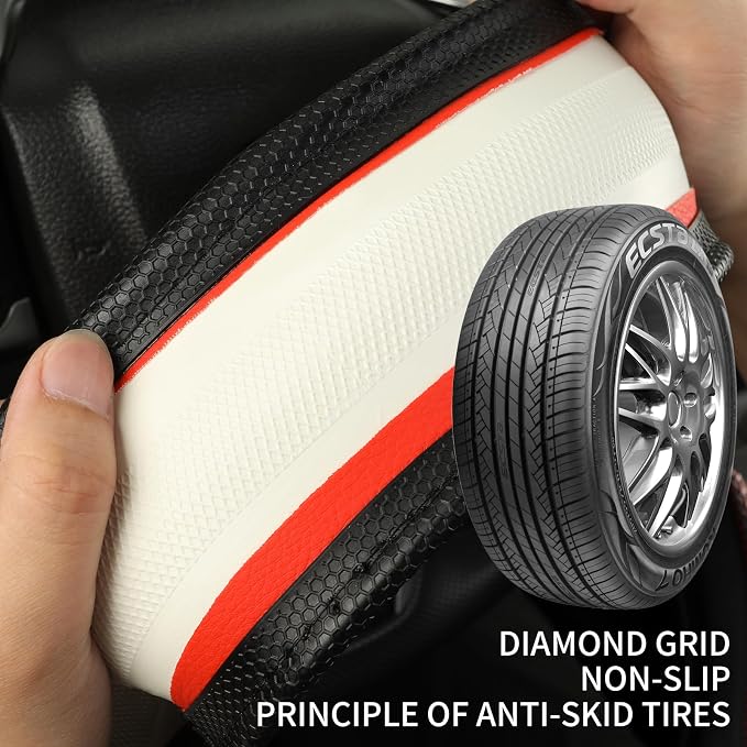 Anti-Slip Silicone Steering Wheel Cover Great Grip with 3D Honeycomb | Sporty Design Large 16 inch for F150 F250 F350 Model S X Ram 4Runner Tacoma Tundra Range Rover, Black with Burgundy
