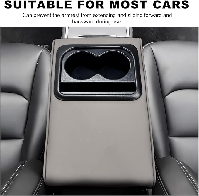 Car Center Console Armrest Pillow, Memory Foam Auto Armrest Box Cover with Cup Holder & Phone Holder, Waterproof Leather Arm Rest Protector Cushion, Interior Car Accessories (Gray)