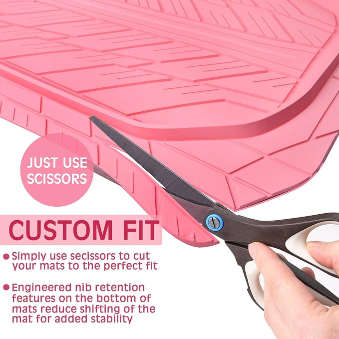 CAR PASS DeepDish Pink Floor Mats for Cars Full Set,Heavy Duty Rubber Car Mats 3-Piece,Universal Waterproof Trim-to Fit Automotive Floor Mats for Truck Van SUV, Durable All-Weather Car Mats (Pink)