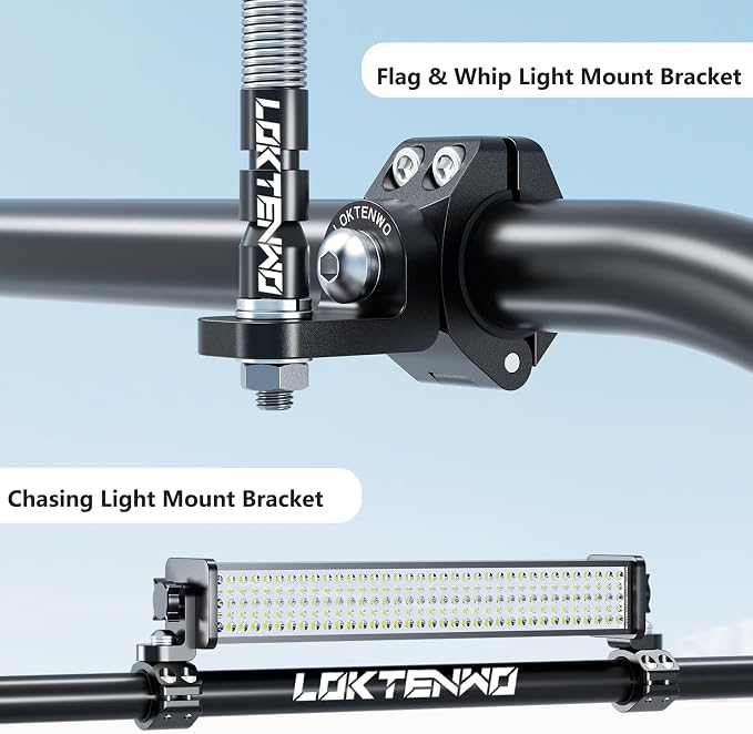 LOKTENWO 2PCS 360°Adjustable ATV Whip Light Mount, Heavy Duty CNC Light Bar Mounting Bracket for Motorcycle Golf Cart Universal 0.875''/1''/1.125''/1.26” Roll Cage