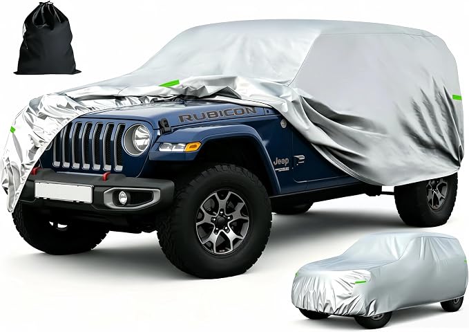 10-Layer Waterproof Car Cover for Wrangler 2 Door - All Weather Protection, Sun Rain UV Dust Snow, Full Exterior Cover with Door Zipper and Cotton Lining, Fits CJ YJ TJ JK JL Models