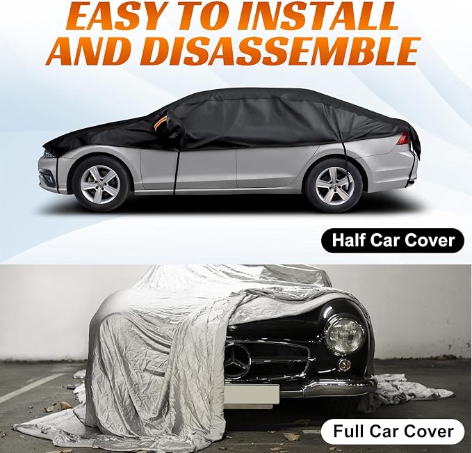 Half Car Cover Top SUV, Hail Protector Car Cover with Cotton Liner, Sunroof & Windshield Cover for Ice and Snow, All Weather Vehicle Body Cover for Sun, Rain, Dust, Fit SUV L