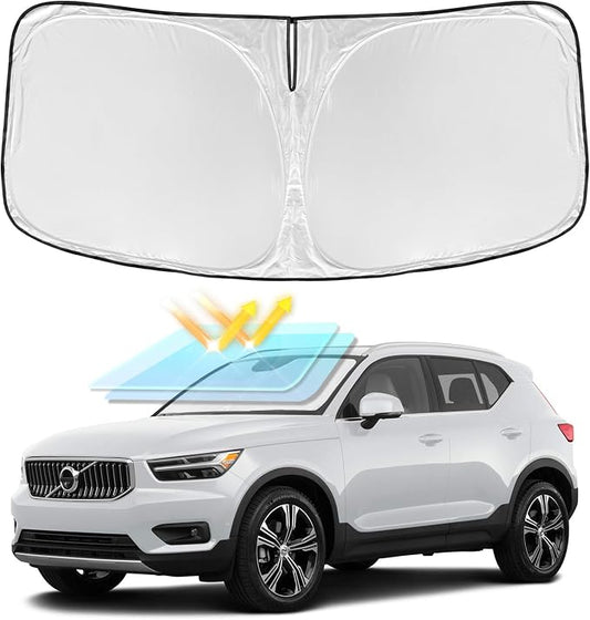 for Volvo XC40 2019-2025 2026 Windshield Sun Shade - 4 Layers Car Sunshades for Front Windows Shade Cover Custom Fit XC40 Sun Visor 250T Retractable Shade Blocks UV Rays Car Accessories