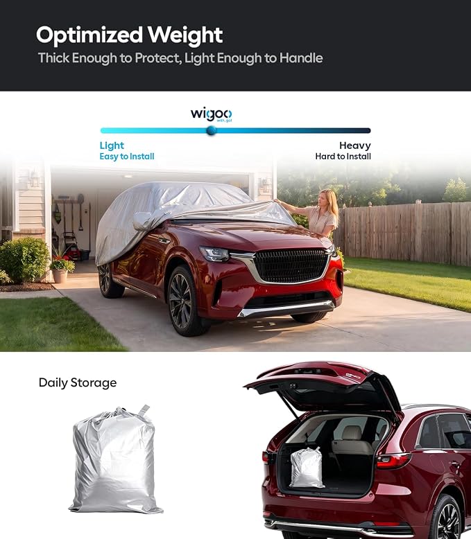 Wigoo Mazda CX-9 CX-90 Car Cover Accessories 2007-2026, Custom Fit Waterproof All Weather Outdoor Indoor Full SUV Cover, Windproof Sun UV Rain Snow Dust Protection, Door Zipper, Reflective Strips