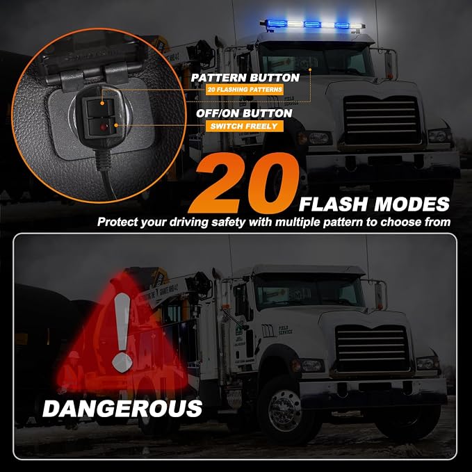 ASPL 26inch 126 LED Rooftop Emergency Strobe Lights Bar Double Side Flashing Safety Warning Traffic Advisor Light Bar Hazard Snow Plow Light for Trucks Vehicles Construction Tow Pickup(Blue/White)