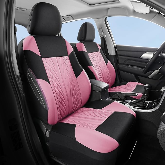 HChengkikz Front Car Seat Cover, Cloth and Washable (Black + Pink) | Breathable, Airbag compatible, Easy to Install, Universal Fit for Most Cars, Sedans, Truck, SUVs