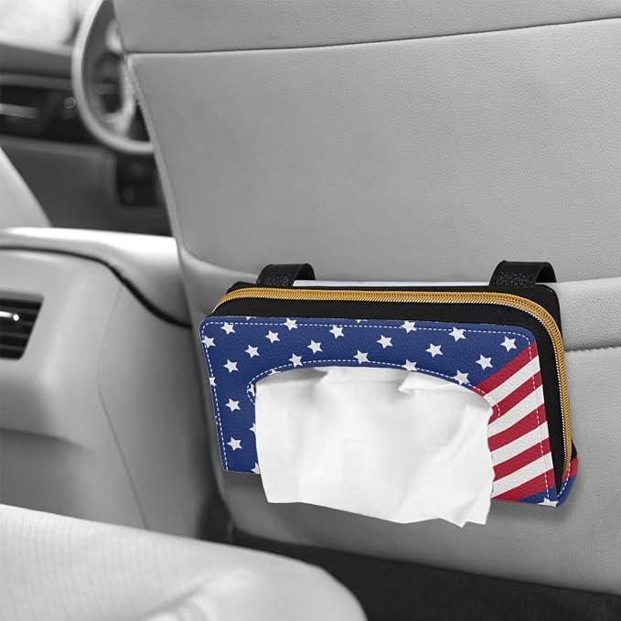 Flag Pattern Leather Car Tissue Holder for Car Sun Visor and Back Seat PU Leather Car Visor Accessories Automotive Visor Tissue Holder