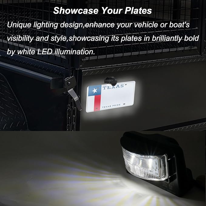 LED License Plate Light for RV Jeep Off-Road Trailer Trucks UTV ATV Boat Number Plate Lamp Trailer Light Waterproof 12V/24V DC License Tag Lights (Black Housing)