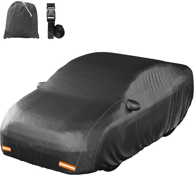 Mockins 200"x75"x47" Large Sedan Car Cover Waterproof All Weather Shield | Dual-Layer 250G PVC + HD Cotton Outdoor Weatherproof Car Covers for Automobiles | Full Exterior Covers for Rain, Snow, Frost
